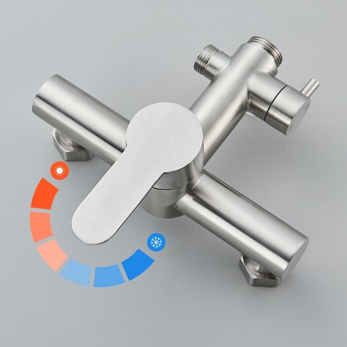 Brushed Nickel Outdoor Shower Faucet 8in Exposed Shower System with Hand Shower - Picture 8 of 10