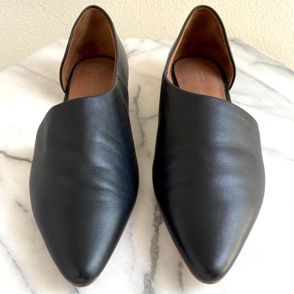 Women s Nordstrom Black Leather Slip On Flats Pointed Toe Size 6