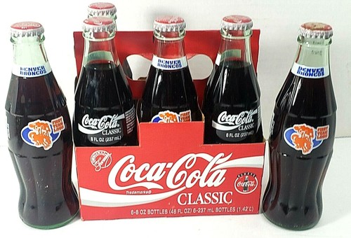 Coca-Cola Denver Broncos 1993 MLB Firs Team Logo 6 PK bottles full & sealed. - Picture 2 of 7