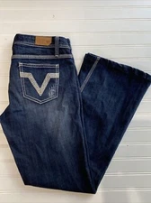 Vigoss Collection Flare Jeans Low Rise Denim Women's Size 9 Dark Wash Blue