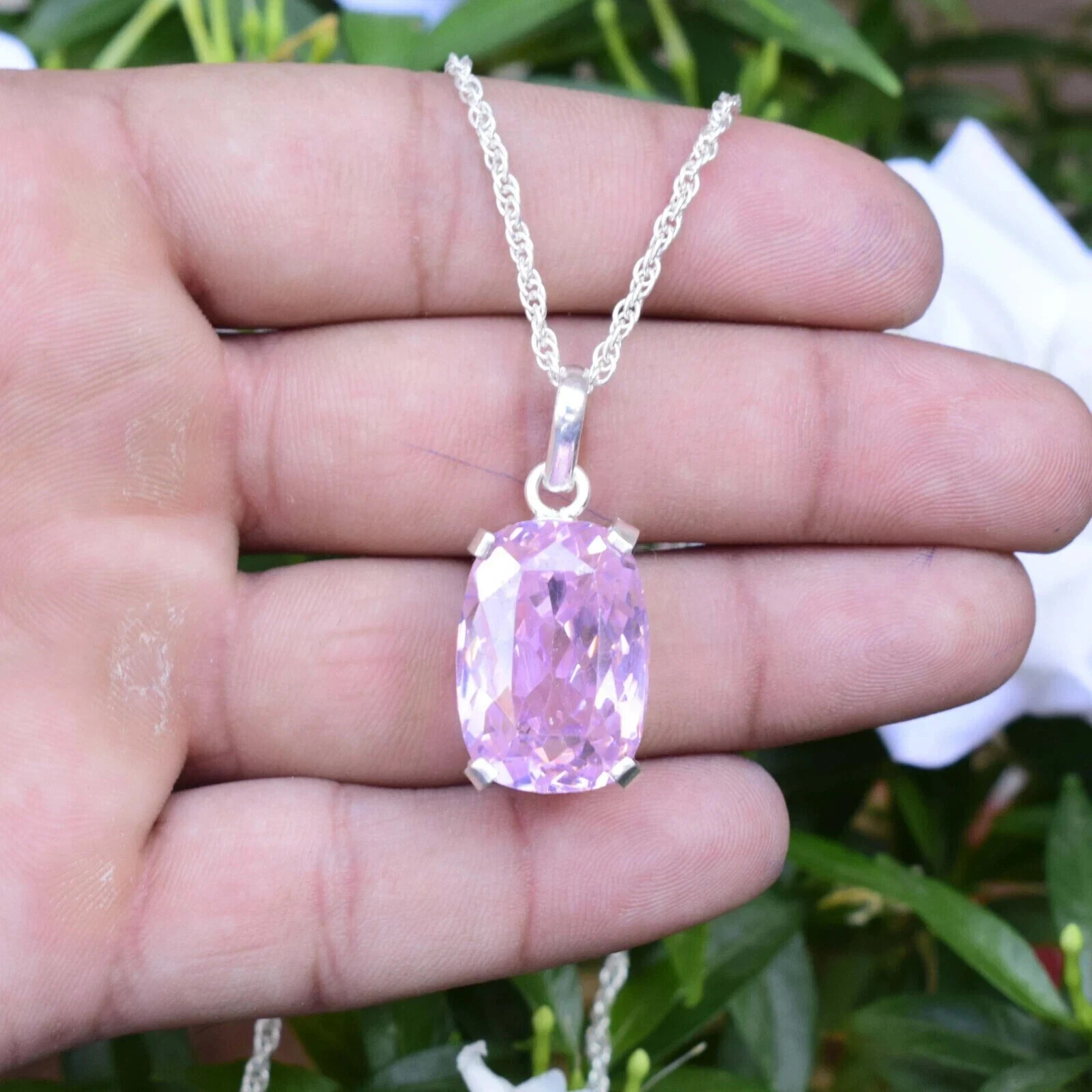 Certified Natural Pink Zircon 86 Ct Cushion Cut Pendant in Solid Silver