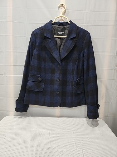 Relativity Women's Size X LARGE Black And Blue Outerwear Blazer Coat Jacket - Picture 2 of 11
