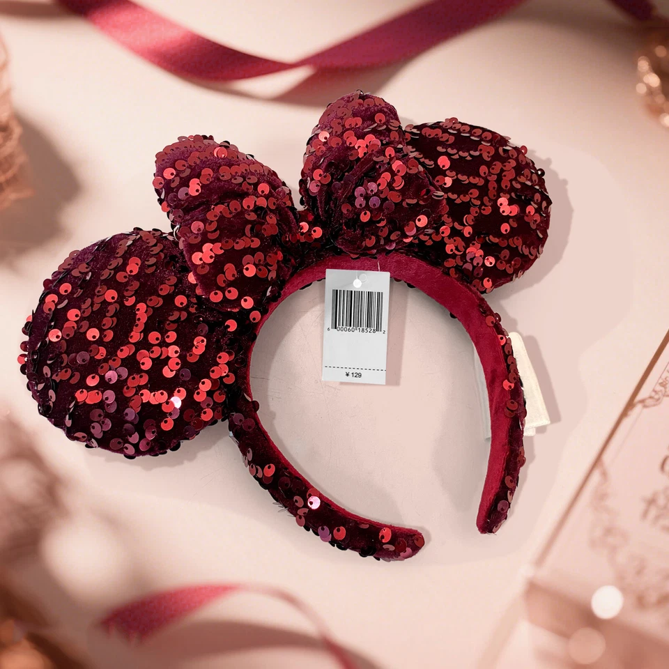 Disney` Parks велюр темно-красный блестки Токио Японии обруч для волос Минни-Маус уши - Изображение 2 из 4