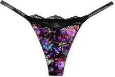 Victoria's Secret Rhinestone Lace Shine Strap Thong Panty Multicolor Floral L