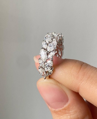 Anello di Fidanzamento Totale 2,40 CT Argento Sterling Forma Marquise Moissanite per Lei - Foto 4 di 6