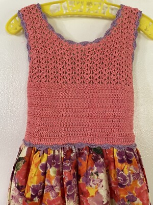 Handmade Girls Easter Dress Crochet Bodice Floral Skirt Chest 22 Sz 3 4 5 ?  | eBay