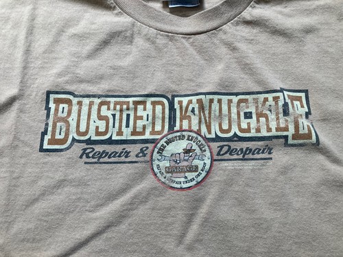 2004 Busted Knuckle Garage Repair & Despair Shirt Size XL Double Sided Beige - Picture 2 of 11