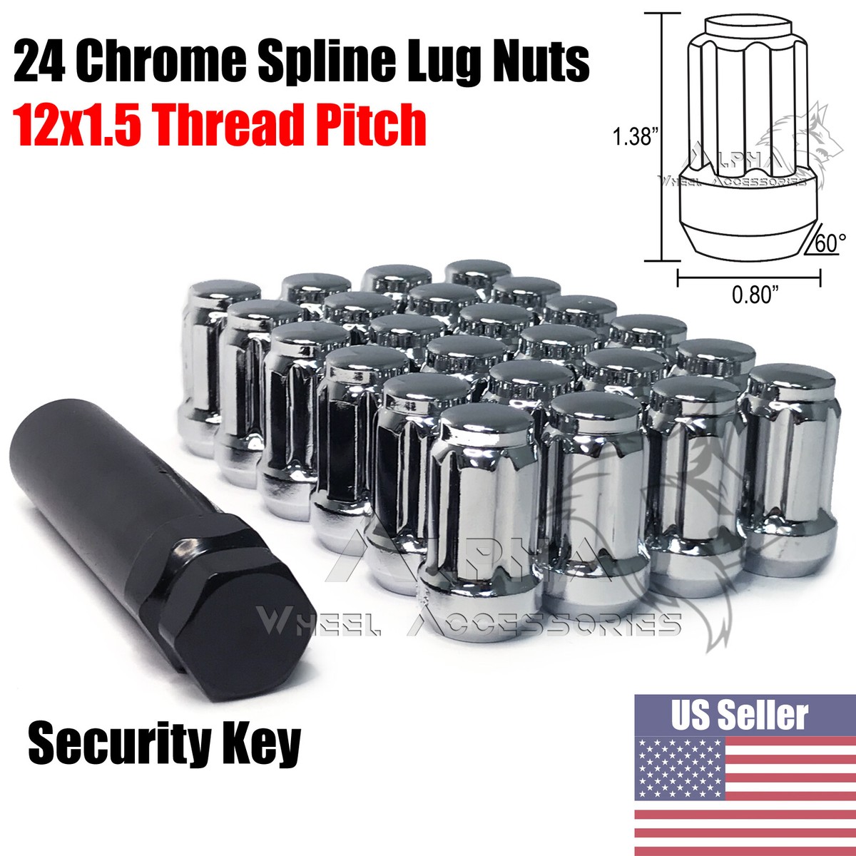 24 Chrome 6 Spline Lug Nuts m12x1.5 Fits 2004-2014 Chevy Colorado