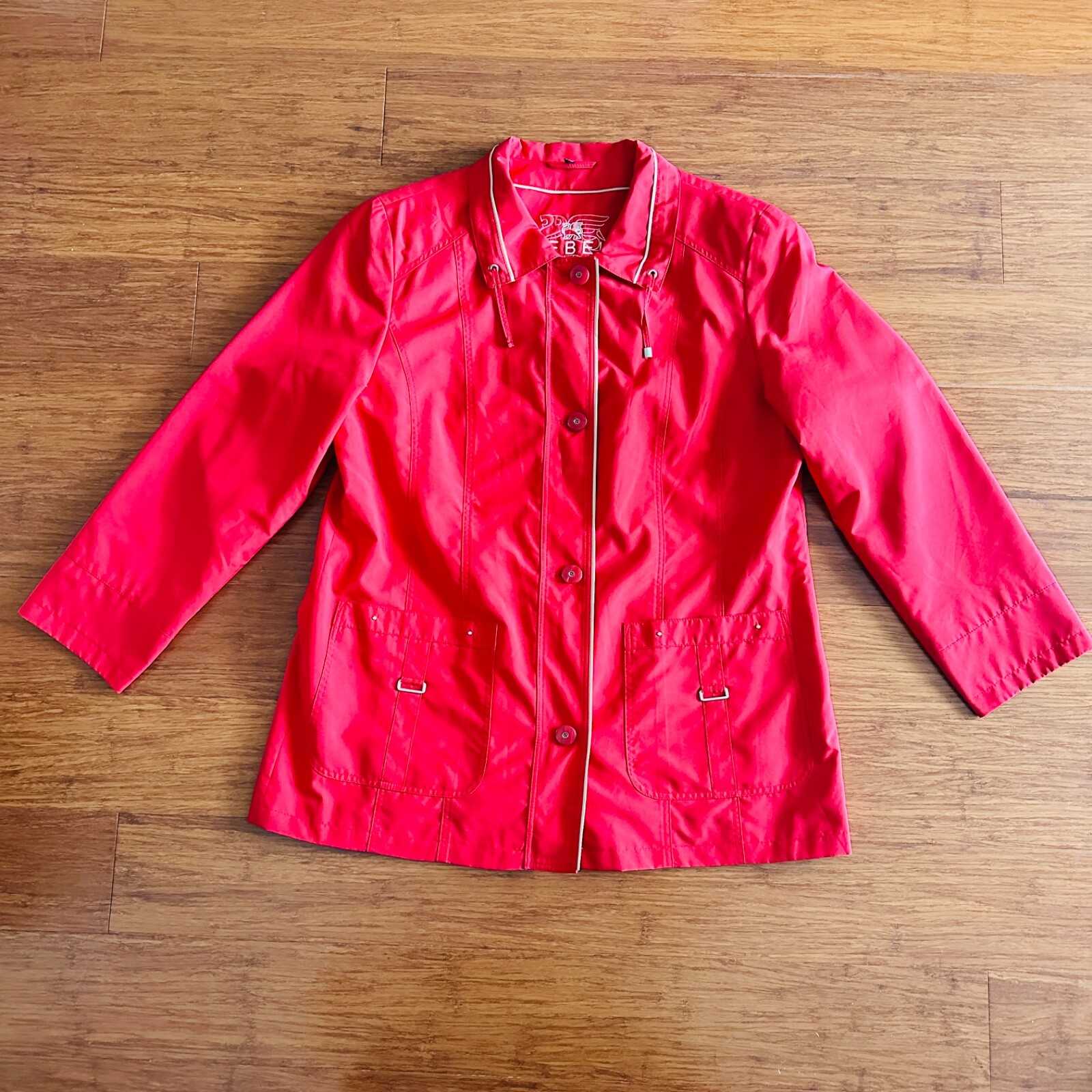 Barbara Lebek Vintage Red Button Up Collar Jacket Over Coat UK 18