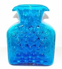 HTF SIGNED BLENKO ART GLASS BLUE VINEYARD BUBBLE/DOT DOUBLE SPOUT WATER BOTTLE