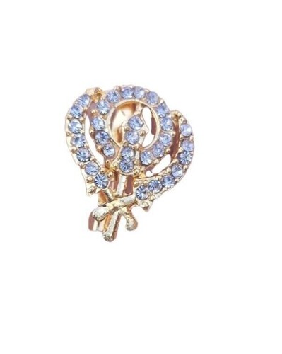 Khanda brooch gold plated stunning diamonte sikh king pin singh kaur broach k58 - Picture 3 of 10