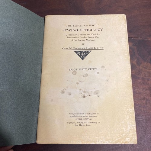 Sewing Efficiency Olive M. Elrich And Hazel L. Hunt 6th Edition 1914 Paperback - Picture 2 of 6