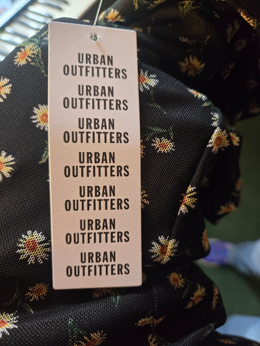 Vestido Urban Outfitters Negro Manga Gorra Estampado Margarita Malla Transparente Talla M NUEVO - Imagen 6 de 8