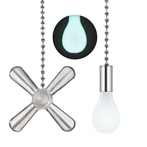 Ceiling Fan Pull Chain SetPack 3mm Diameter Beaded Fluorescent 2 Silver - Picture 2 of 8