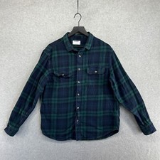 Old Navy Shirt Mens Size Large Green Blue Plaid Flannel Long Sleeve Button Up