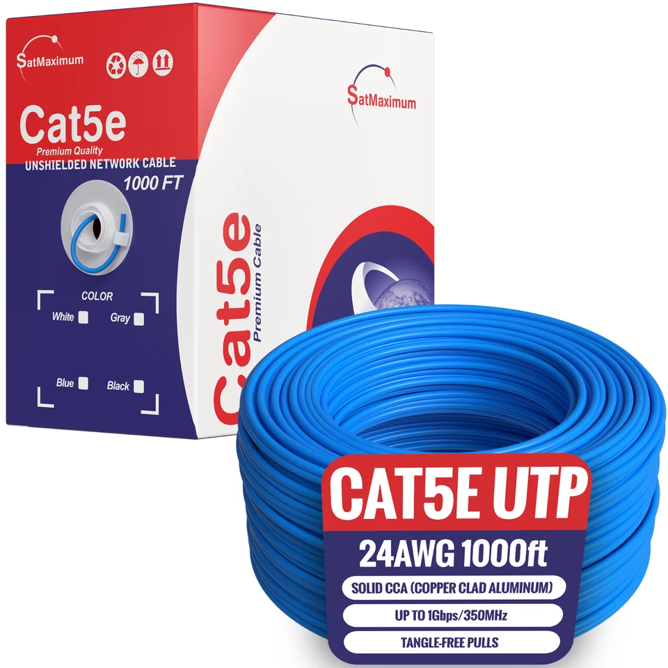 CAT5E 1000FT UTP Solid Network Ethernet Cable CAT5 Internet Wire RJ45 LAN BLUE - Image 2 of 4