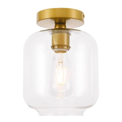 Living District Collier 1-Light Metal & Glass Flush Mount in Brass/Clear - Picture 1 of 10