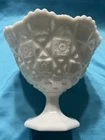 Vtg Westmoreland White Milk Glass Quilt Pattern Pedestal Fruit Compote Bowl
