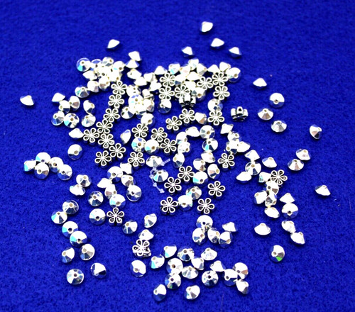 Jewelry Making Supplies Silver Toned Beads Flower Rhinestones