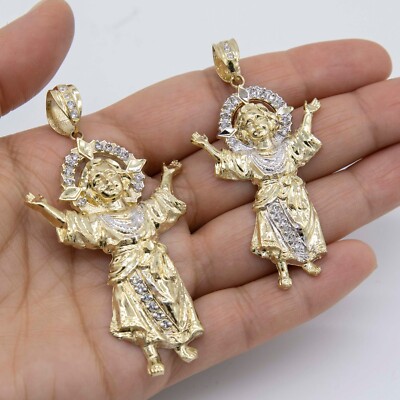 Diamond-Cut Divino Nino Baby Jesus Pendant Real 10K Yellow White Gold All Sizes