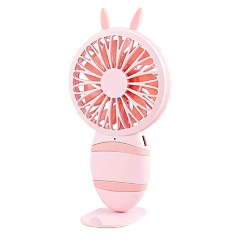 Portable 350mAh USB Rechargeable Desk Fan Pink with Base, Lanyard, 3 Speeds