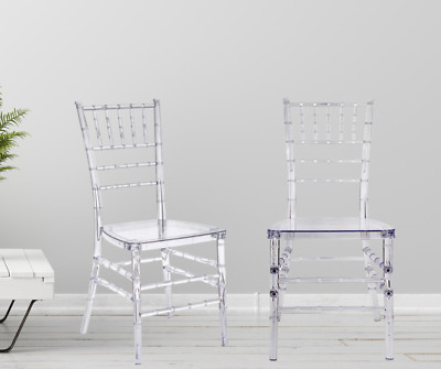Pair (2) Clear Chiavari Stackable Crystal Event Party Chairs Resin Transparent