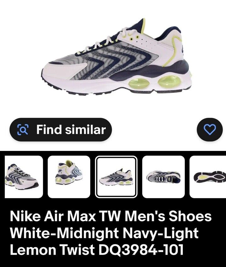 Nike Air Max TW Men's Size 11.5 White Midnight Navy Lemon Nike Air Max TW Men's Size 11.5 White Midnight Navy Lemon