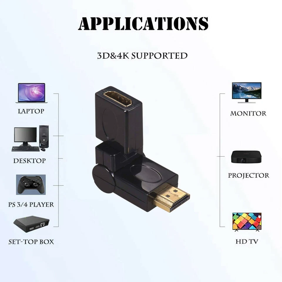  Adapter for HDMI Male to Female Right Angle Connector 90 180 270 360 degrees   - Image 4 of 4