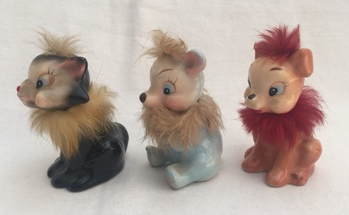 3 Vintage Ceramic Animals Fur 1950 Cat Dog Bear Japan 3.5" - Bild 8 von 10
