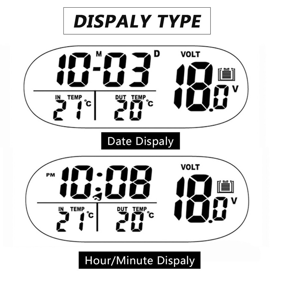 Digitales Voltmeter Auto Mit LCD Uhr - 3-in-1 Temperatur & Spannungsmesser