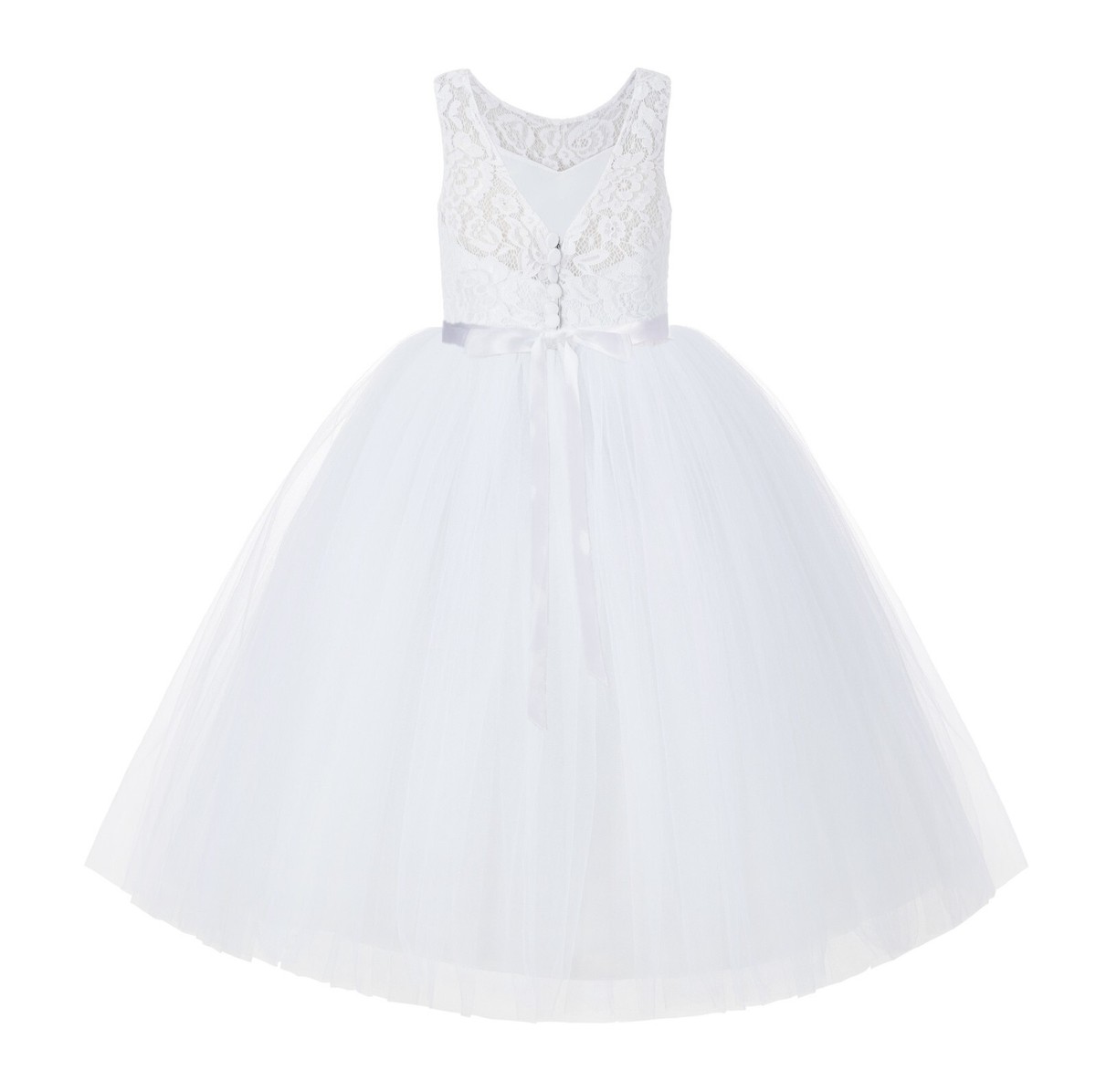 Lovely Lace Top Tulle Ball Gown, Open Back Flower Girl Dresses Lovely Lace Top Tulle Ball Gown, Open Back Flower Girl Dresses
