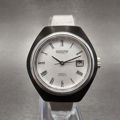 Vintage 1981 Citizen Automatic Womans Silver Watch W/daydate & Black accents SOLD 1981 Citizen automatic day date watch - Birth Year Watches main image 4