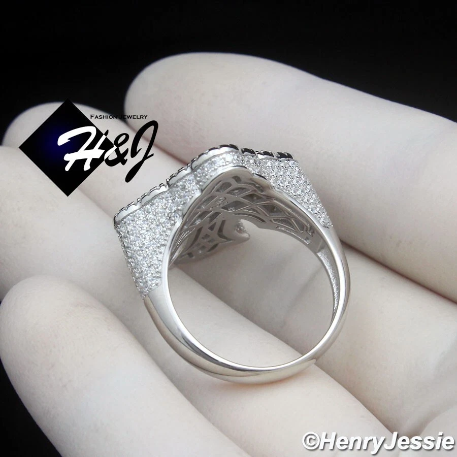 ANILLO HOMBRE SÓLIDO PLATA ESTERLINA 925 ICY BLING BAGUETTE CIRCONITA CZ FORMA CRUZ*SR236 Foto 4 de 4