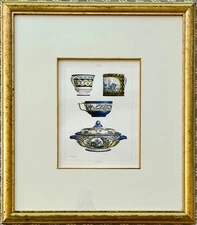 JULES JACQUEMART FRAMED ETCHING FRENCH PORCELAIN