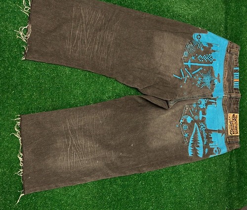 Vintage Y2K Alademiks Baggy Skater Grunge Jeans VTG Mens 38 Cut Off Distressed - Picture 3 of 8