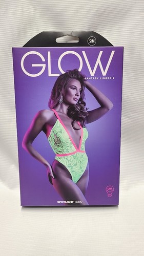 Fantasy Lingerie Glow Floral Lingerie Lace Teddy Snap closure Glow under UV S/M - Picture 4 of 5