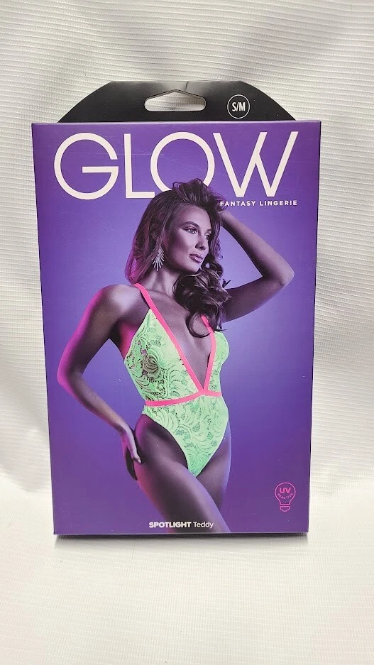 L/XL Fantasy Lingerie Glow Floral Lingerie Lace Teddy Snap closure Glow under UV - Image 4 of 4