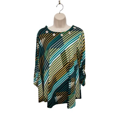 East 1946  Women's Striped  3/4 Sleeve Casual/Business Tunic Blouse Size Large 
