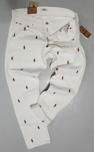 Polo Ralph Lauren Sullivan Slim-Fit ALLOVER Polo Pony Zip-Fly MENS White Jeans - Picture 10 of 13