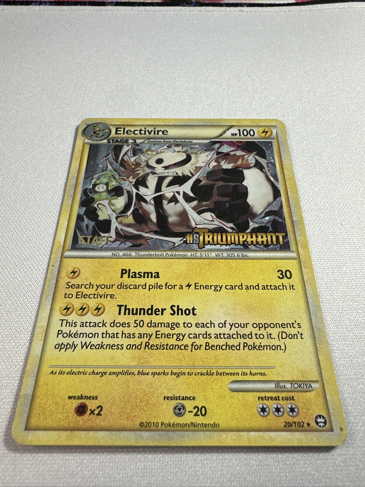 Electivire - 20/102 - Staff Holo Promo HGSS Triumphant NM Promo Pokemon