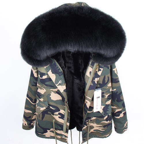Women's Large Fox Fur Fluffy Coats Collar Hood Winter Warmer Jackets Short Parka - Picture 9 of 44