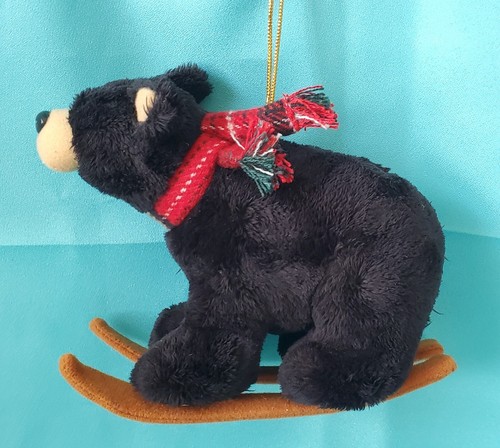 PLUSH BLACK BEAR ON SKIS CHRISTMAS ORNAMENT - Picture 2 of 8