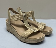 Vionic Calera Women's Espadrille Comfort Wedge Sandal Gold Metallic Leather SZ 7