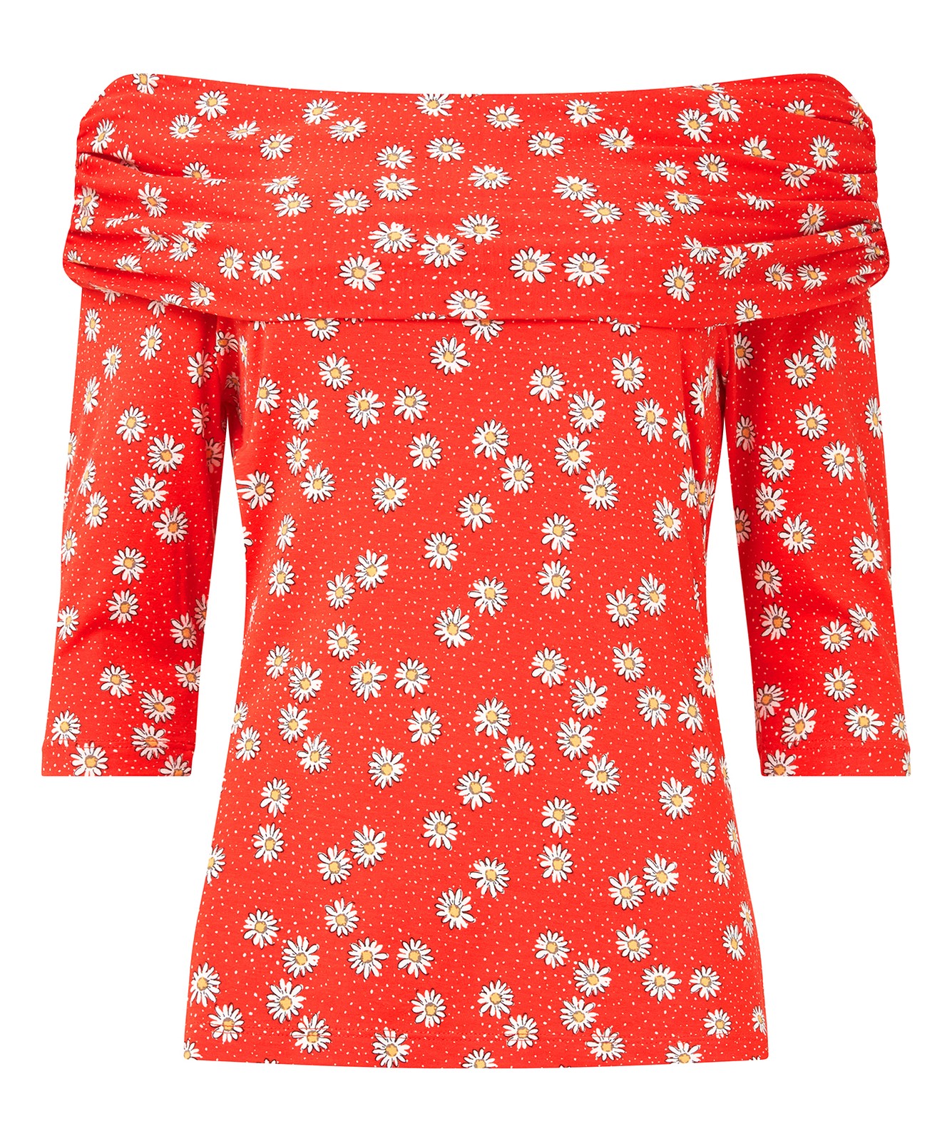 Joe Browns Women's Ditsy Floral Print Bardot Jersey Top, Red, 6 - Image 2