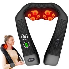 KNQZE Shiatsu Cordless Neck and Back Massager with Heat, Jet Black