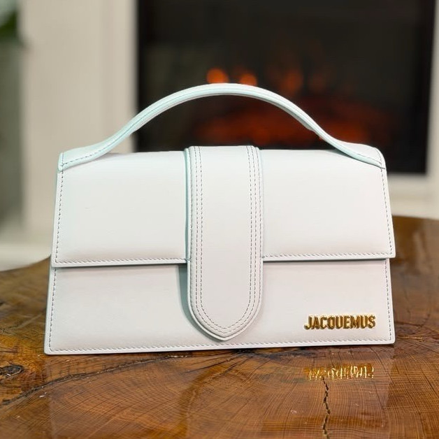 Jacquemus White Solid Rectangle Top Handle Bag w/ Gold Hardware Logo