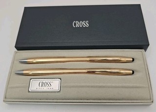 Cross Classic Century Pens 2 1/20 14k Gold Blue Ink Pens In Box