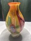 Vintage-style Murano art glass vase vibrant multicolored swirls  floral design