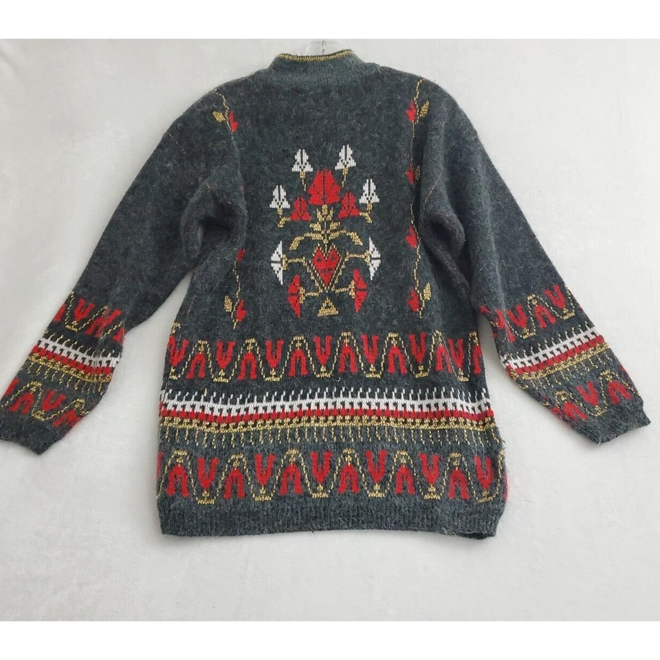 Suéter de Navidad grande vintage Bramble Lane para mujer suéter gris pulóver hombreras Foto 2 de 4