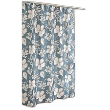 Caribbean Joe Key West Shower Curtain 12 Hibiscus Flower Hooks Tropical Blue NEW